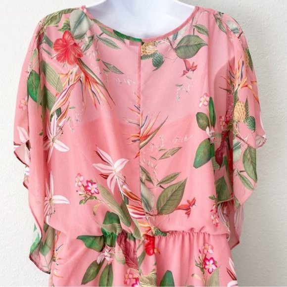 Express pink floral sheer chiffon cinched waist dress M - Picture 10 of 15